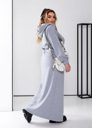 Длинное макси платье в пол платье худи толстовка с капюшоном батал большого размера серое меланж чёрное синее графит3 фото