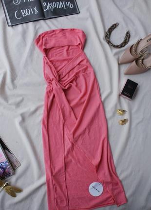 Брендова блискуча коктельна сукня бандо з перекрутом від shein