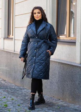 Жіноче стьобане пальто без капюшона 842.4 куртка весна/ осінь (52-54,56-58,60-62,64 великі розміри батал)