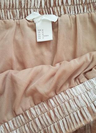 Велюровая, бархатная нюдовая юбка миди h&amp;m.4 фото