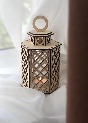 Подсвечник фонарь для чайной свечи деревянный подсвечник подвесной3 фото