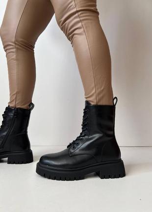 Женские зимние кожаные ботинки с подкладкой из натуральной шерсти, высокие. черные3 фото