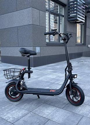 Электросамокат kugoo с1+ plus 36v 500w 16ah черный, с сидением и усиленной корзинкой