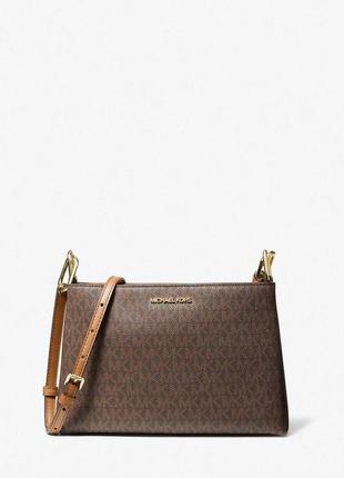 Женская сумка michael kors trisha medium logo crossbody bag (35h1g9tc8b) brown