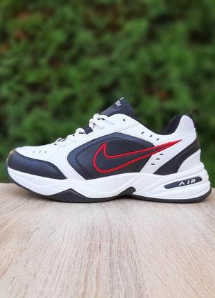 Кроссовки мужские демисезон nike air monarch белые с черным и синим8 фото