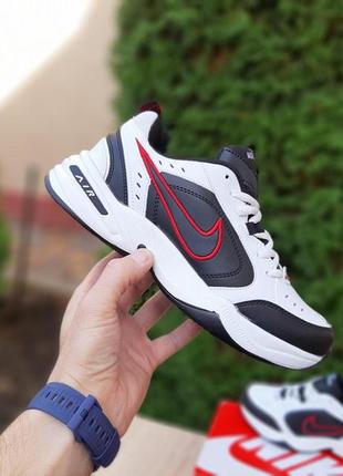 Кроссовки мужские демисезон nike air monarch белые с черным и синим3 фото