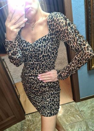 Леопардовое мини платье.3 фото