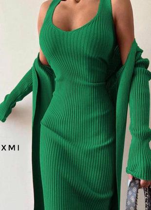 Жіноча сукня облягаюча 9117 плаття рубчик   + кардиган (42-46, 48-50 розмір)4 фото