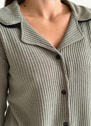 Жіноча піжама домашній комплект сорочка + штани 8934-5 рубчик (s-m, l, xl-ххl  розміри)5 фото