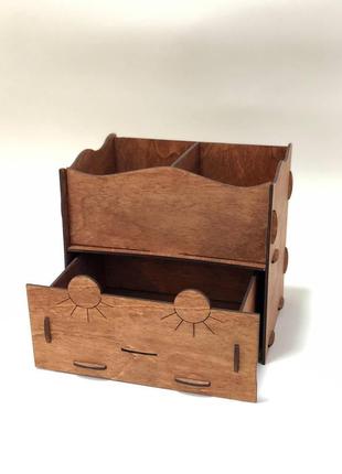 Органайзер для косметики настольный деревянный с выдвижным ящиком органайзер подставка из дерева для косметики3 фото