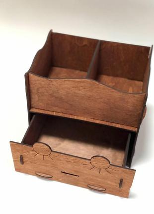 Органайзер для косметики настільний дерев'яний з висувним ящиком органайзер підставка з дерева для косметики5 фото