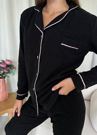 Жіноча піжама домашній комплект сорочка + штани 8870-3 рубчик (s, m, l, xl  розміри)8 фото