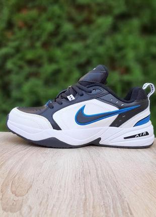 Кроссовки мужские демисезон nike air monarch белые с черным и синим9 фото