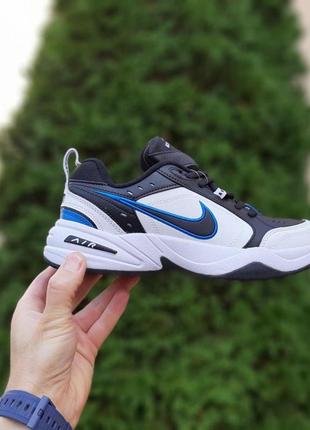 Кроссовки мужские демисезон nike air monarch белые с черным и синим2 фото