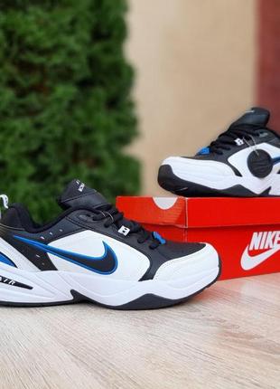 Кроссовки мужские демисезон nike air monarch белые с черным и синим1 фото