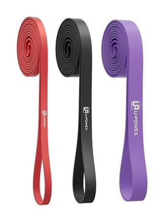 Резинові петлі для тренувань u-powex up_1073 power band набір 3шт. red/black/purple (4,5-39kg)