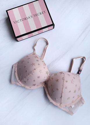 Бюстгальтер классический с вишивкой звездочек victoria's secret пудровый а-84 36b/80b