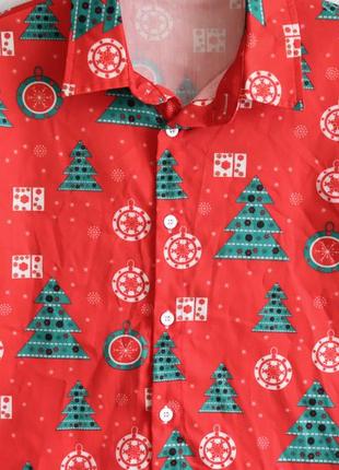 Чоловіча новорічна сорочка довгий рукав різдвяна санта клаус олень червона м 462 фото
