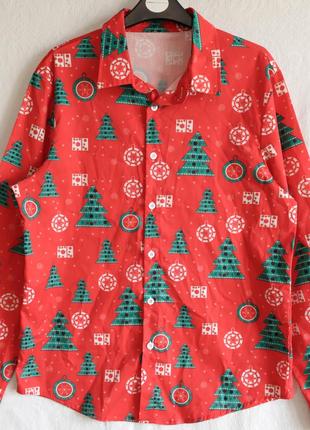 Чоловіча новорічна сорочка довгий рукав різдвяна санта клаус олень червона м 465 фото