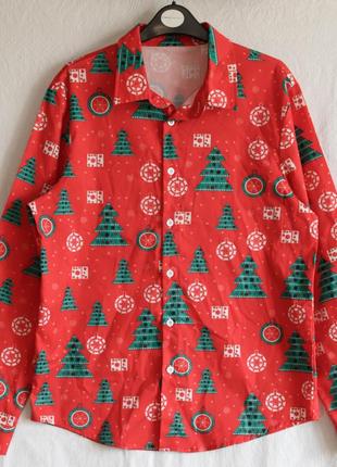 Чоловіча новорічна сорочка довгий рукав різдвяна санта клаус олень червона м 469 фото