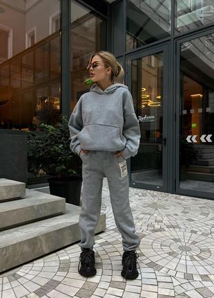 Теплий спортивний костюм вільного крою оверсайз на флісі