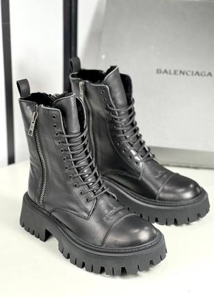 Ботинки зимние женские кожаные черные в стиле balenciaga