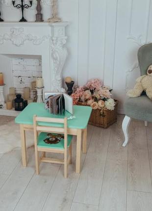 Столик та стільчик для дитини, дерев’яний дитячий стіл з шухлядою та стільчик4 фото