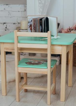 Столик та стільчик для дитини, дерев’яний дитячий стіл з шухлядою та стільчик6 фото