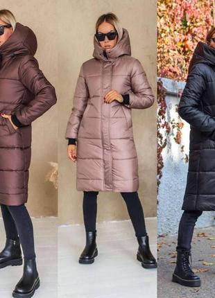 Жіноче пальто з капюшоном 2/46/ мр 072 куртка довга зима (s. m. l розміри)