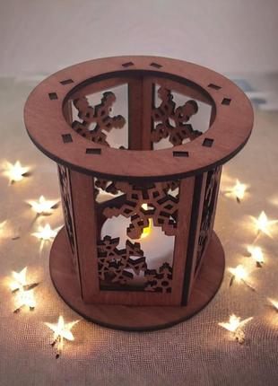 Новогодний декоративный светильник ночник "снежинка" подсвечник для чайных свечей1 фото
