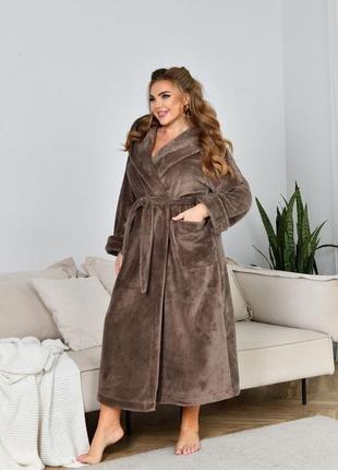 Жіночий махровий халат довгий теплий з поясом 52/54, 56/585 фото