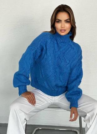 Сведр свитер женский синий электрик вязаный вкорочений із зі с горловиной оверсайз осенний весенний зимний осінній весняний зимовий1 фото