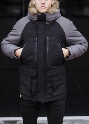 Чоловіча чорно-сіра куртка-парка3 фото