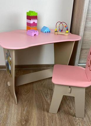 Вау!дитячий стіл рожевий!стол-парта з кришкою хмарко та стільчик фігурний.підійде для навчання, малювання