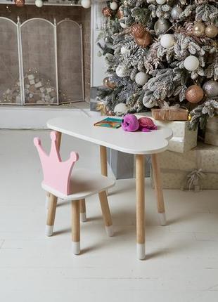 Білий столик хмарка і стільчик корона дитячий рожевий. білосніжний дитячий столик9 фото