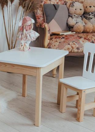 Столик та стільчик для дитини, дерев’яний дитячий стіл з шухлядою та стільчик1 фото