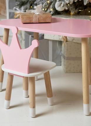 Детский столик тучка и стульчик коронка розовый с белым сиденьем. столик для игр, уроков, еды