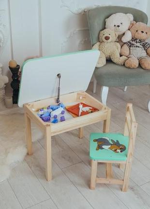 Детский деревянный столик и стульчик, детский стол с ящиком и стульчик8 фото