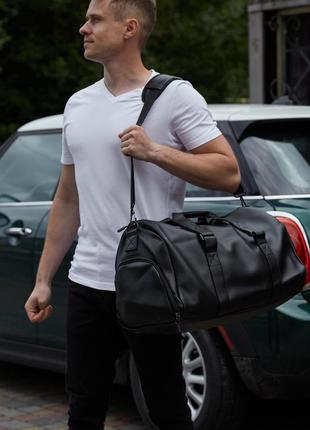 Спортивная дорожная сумка, качественная черная на змейке, с плечевым ремнем3 фото