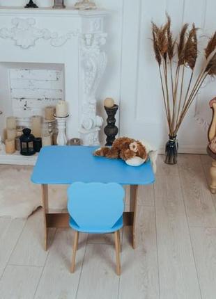 Детский стол синий! супер подарок! столик парта, рисунок зайчик и стульчик детский медвежонок5 фото
