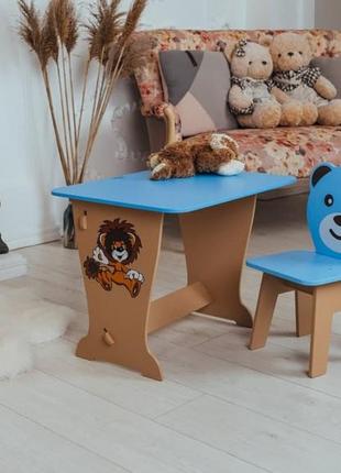 Детский стол синий! супер подарок! столик парта, рисунок зайчик и стульчик детский медвежонок6 фото