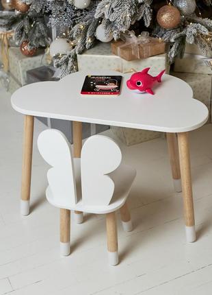 Дерев’яний столик та стільчик для дитини, дитячий стіл та стільчик, дитячий столик білий