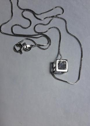 Ланцюжок срібло 925 проба, з підвіскою кубик з камінчиком, камінчиком2 фото