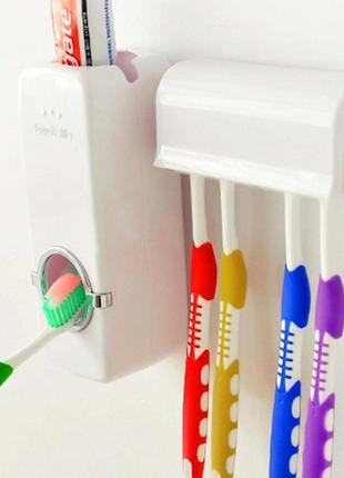 Дозатор автоматичний зубної пасти toothpaste dispenser з держателем зубних щіток toothbrush holder7 фото