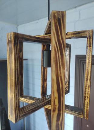 Дерев'яний підвісний світильник квадрат, дерев'яний світильник, підвісне освітлення3 фото