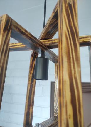 Деревянный подвесной светильник квадрат, деревянный светильник, подвесное освещение4 фото