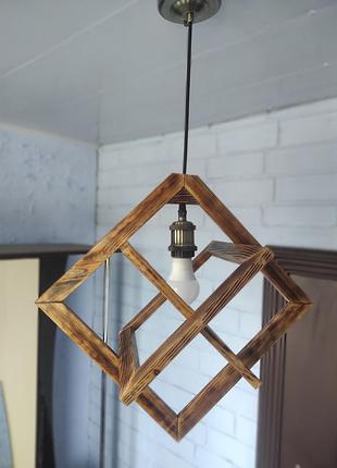 Деревянный подвесной светильник ромб, деревянный светильник, подвесное освещение