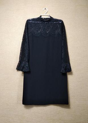 Красивое прямое черное платье сукня гипюр кружево