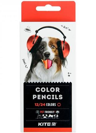 Набір двосторонніх кольорових олівців kite dogs k22-054-1 24 кольори