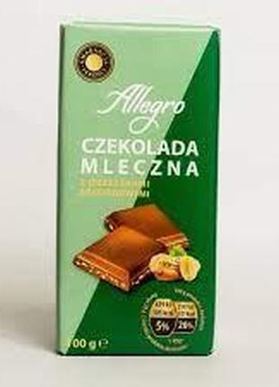 Шоколад молочний с орехами (арахис,фундук) allegro  czekolada, 100г польша